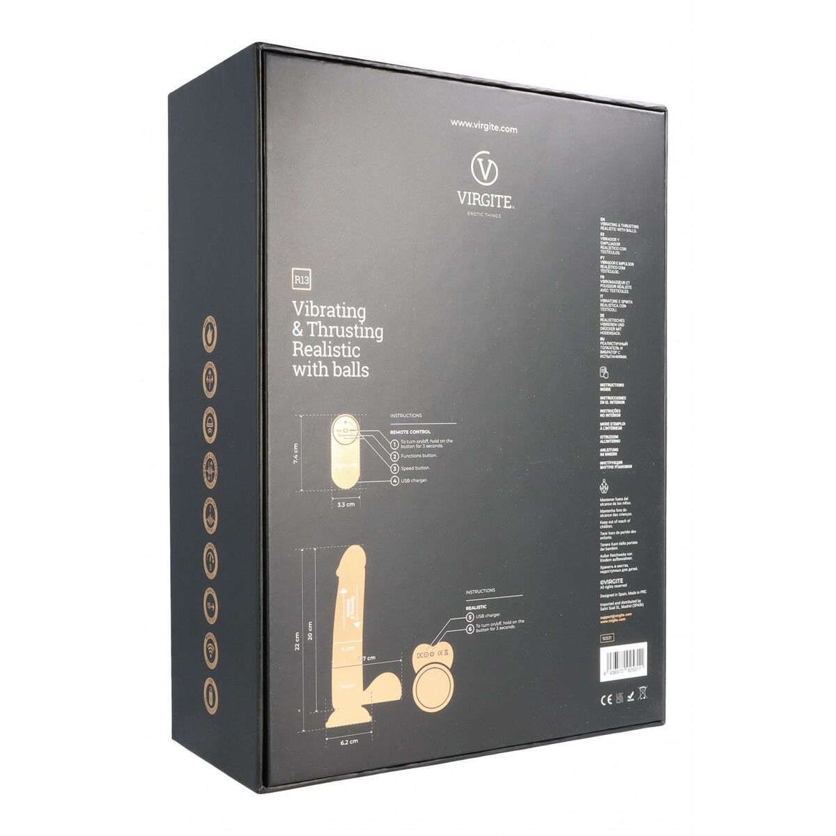 Realistic Dildo Virgite R13 Black 20 cm